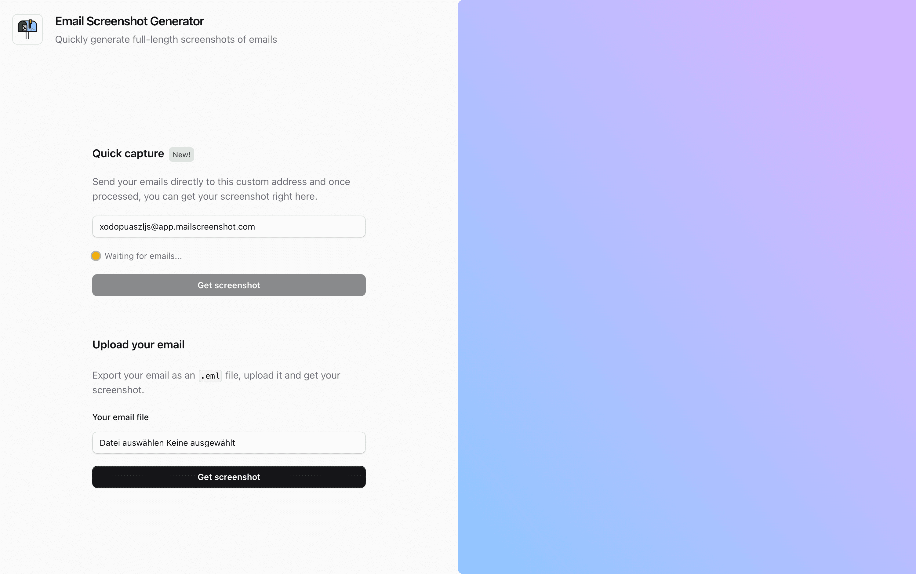 Email Screenshot Generator screenshot