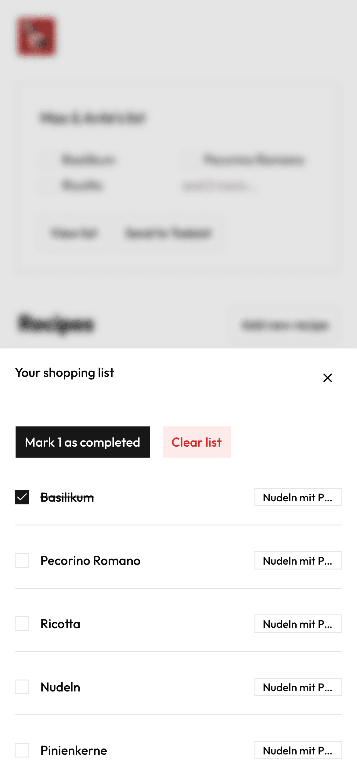 Chef's list screenshot